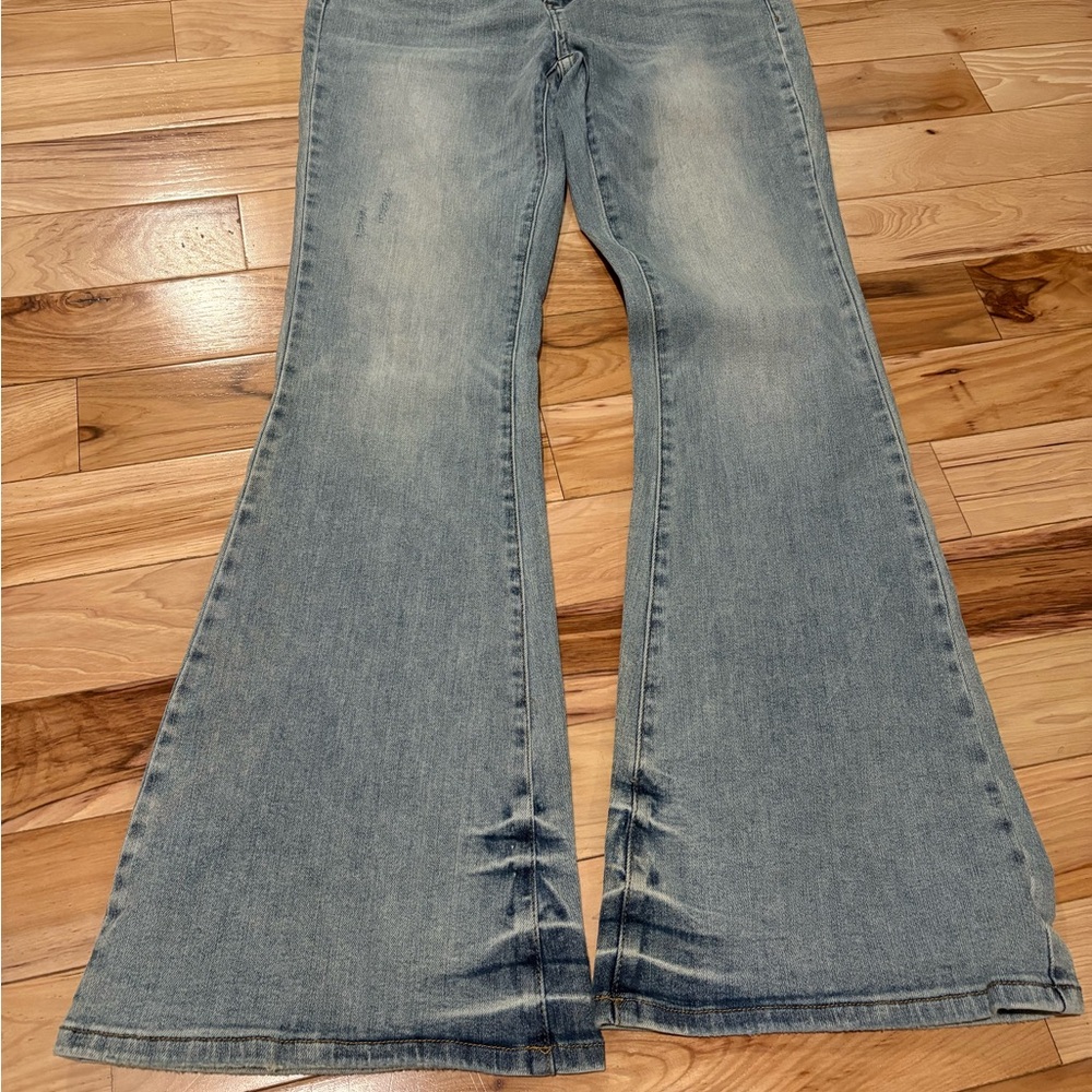 Judy Blue Flare Wide Leg Blue Jeans with Split Hem